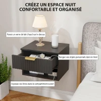 HOMCOM Lot de 2 tables de chevet suspendues, tables de nuit murales avec tiroir et niche, moderne, 40x34x29cm, noir(m-5)