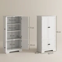 HOMCOM Mobile Credenza da Cucina a 4 Ante con 2 Armadietti e Ripiano Regolabile, 58.2x30x123 cm, Bianco(m-3)