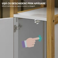 HOMCOM Dulap de Baie Economisitor de Spațiu cu Suport pentru Hârtie Igienică, Dulap și Raft din Bambus, 20x33x80cm, Alb(m-5)