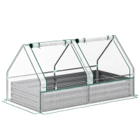 Outsunny Metal Planter Box with Cover, Raised Garden Bed with Greenhouse, for Herbs and Vegetables, White and Dark Grey(m-1)