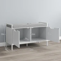 HOMCOM Panca Scarpiera a 2 Armadietti con Cuscino, in Tessuto Effetto Lino, Legno e Acciaio, 84x35x50 cm, Bianco(m-3)