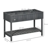 Outsunny Fir Wood Raised Rectangular 8 Compartment Plant Stand Dark Grey(m-3)