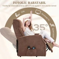HOMCOM Fotoliu Relax Electric cu Funcție de Ridicare, 8 Puncte de Masaj, Reclinabil până la 135° cu 2 Telecomenzi, Maro(m-10)