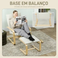 HOMCOM Poltrona com Otomano Poltrona de Leitura com Pernas de Madeira e Estofado em Linho 67x78x92 cm Creme(m-4)