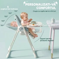 AIYAPLAY Scaun de Masă Pliabil pentru Copii 6-36 Luni cu Înălțime Reglabilă, Tăviță Dublă Lavabilă, Roți, Verde(m-4)