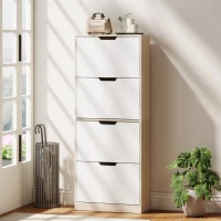 HOMCOM Scarpiera Salvaspazio Slim a 4 Cassetti per 20 Paia di Scarpe 62.5x26x156 cm, color Legno e Bianco(m-10)