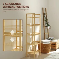 HOMCOM Raft de Baie cu 5 Rafturi Reglabile în Înălțime din Bambus, 43.5x31.5x142 cm, Lemn Natural(m-9)