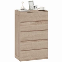 HOMCOM Comodă cu 5 Sertare din Lemn cu Ghidaje Metalice și Mânere Canelate, 60x39x100 cm, Lemn Natural(m-11)