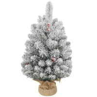 HOMCOM Albero di Natale Piccolo Alto 60 cm con 72 Rami Innevati, Pigne e Bacche Rosse, Verde(m-1)