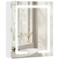 HOMCOM Dulap Baie cu Oglindă LED, 50x15x60 cm Mobilă Baie cu Funcție Anti-Aburire, Rafturi Reglabile, 3 Temperaturi de Lumină Dimmabile, Dulap Montat pe Perete din Sticlă, Alb(m-11)