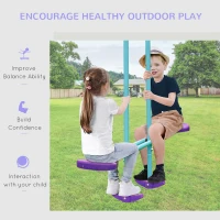 Outsunny Metal Swing Set, with Seesaw, Adjustable Height, for Ages 3+ Years, Purple(m-6)