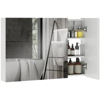 kleankin Dulap Suspendat de Baie cu 3 Uși cu Oglindă și Rafturi Reglabile din Lemn 90x13.5x60 cm, Alb(m-11)