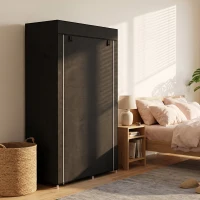 HOMCOM Fabric Wardrobe, Portable Wardrobe with 6 Shelves, 1 Hanging Rail, Foldable Closets, 103 x 43 x 162.5 cm, Black(m-8)