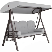 Outsunny 3 Seater Canopy Swing Chair, Outdoor Garden Swing Seat with Adjustable Canopy, Cushions and Cup Trays, Steel Frame, Light Grey(m-1)