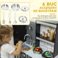 AIYAPLAY Bucătărie de jucărie pentru copii 3-8 ani din lemn cu accesorii, frigider, chiuvetă și butoane cu sunete, maro(m-6)