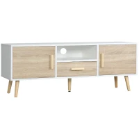HOMCOM Mobile TV Basso per TV max 46" con Ripiano Aperto, Cassetto e 2 Armadietti, in Truciolato e Pino, 140x40x55.3 cm(m-1)