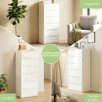 HOMCOM Comò Slim, 6 Cassetti Finitura Lucida, Camera da Letto, Bianco(m-8)