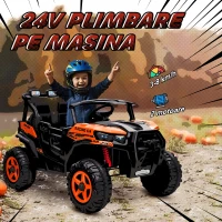 AIYAPLAY Mașină electrică pentru copii 3-8 ani 24V cu 2 locuri, motor dublu, telecomandă și pornire lină, portocalie(m-4)