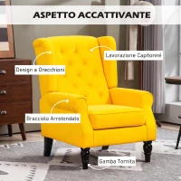 HOMCOM Poltrona Camera da Letto in Stile Francese con Ampia Seduta e Gambe in Legno per Soggiorno e Ufficio, Giallo(m-4)