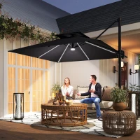 Outsunny 2.5m Cantilever Parasol with Solar Powered LED Lights, 360° Rotation, Tilt Adjustment, Crank Handle, Dark Grey(m-10)