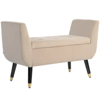 HOMCOM Polsterbank mit Stauraum, Armlehnen, Samtartiges Polyester, Kautschukholz, 107 x 42 x 65 cm, Beige(m-12)