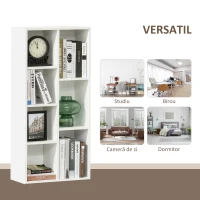 HOMCOM Bibliotecă modernă cu design cubic, cu 7 rafturi din PAL, 50x24x106 cm, albă(m-7)