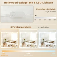 HOMCOM Masă de Toaletă pentru Machiaj cu Oglindă, Design Hollywood, 8 Lămpi LED, 7 Sertare și Taburet Tapițat, Alb(m-4)