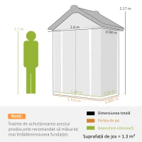 Outsunny Depozit de grădină, șopron, depozit pentru unelte, din plastic, cu podea, cadru metalic, guri de aerisire, 2 ferestre, uși duble blocabile, acoperiș înclinat, 3m², gri(m-3)