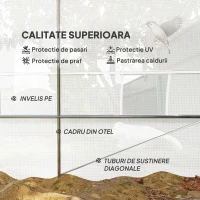 Outsunny Seră Tip Tunel 8x3x2 m cu Înveliș din Plastic și Oțel Ranforsat, Alb(m-4)