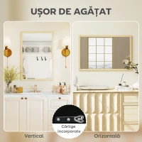 HOMCOM Oglindă de perete din sticlă și MDF, 40x60 cm, Culoare Lemn(m-5)