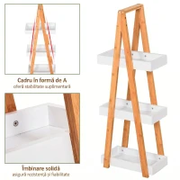 Kleankin Raft de baie cu 3 polițe din MDF și bambus, 30x18x81cm, culoare lemn și gri(m-5)