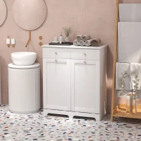 HOMCOM Armoire de salle de bain, meuble de rangement, avec paniers à linge pliables 2 tiroirs, 78L x 40l x 90,5H cm, blanc(m-10)