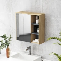 HOMCOM Dulap de Baie cu Oglindă și 2 Uși, 60x20x60 cm, Compartiment Deschis, Natur(m-8)