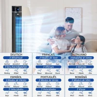 HOMCOM Ventilator pe coloană 60W cu 3 viteze, 3 moduri și temporizator 8h, din ABS, Ø32x106,8 cm, negru(m-8)