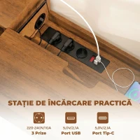HOMCOM Mobilier TV Suspendat până la 50" cu Prize, USB și Tip C, Sertar și Rafturi, 120x24x22.4 cm, Nuc(m-4)