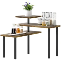 HOMCOM Raft de Bucătărie cu 3 Nivele Rotative Economisitor de Spațiu din Lemn și Oțel, 40x10x36.5 cm, Maro Rustic(m-11)