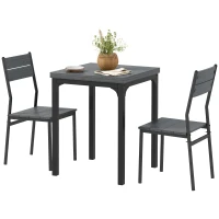 HOMCOM 3-teilige Essgruppe, Esstisch-Set, 1 Tisch, 2 Stühle, MDF+Metall, Grau(m-11)