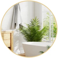 HOMCOM Specchio Rotondo da Bagno con Superficie Antiurto, in Vetro e Acciaio, Ø70x2.5 cm, color Oro(m-11)