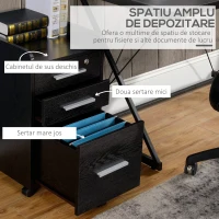 HOMCOM Dulap Portadocumente din Lemn cu 3 Sertare cu Chei de Securitate și 5 Roți, 39.2x40x65.4 cm, Negru(m-4)
