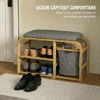HOMCOM Bancă Pantofar pentru Hol cu Șezut Tapițat, Design cu Șipci și Coș Detasabil, 70x30x45 cm, Lemn(m-4)