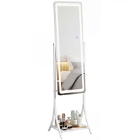 HOMCOM Free Standing Dressing Mirror with LED Lights, Full Length Mirror with 3 Temperature Colours and Storage Shelf(m-1)