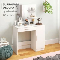 HOMCOM Masuță de Toaletă cu Dulap, Sertar, Oglindă pentru Machiaj și Rafturi Deschise, 90x38x138 cm, Alb(m-8)