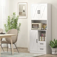 HOMCOM Armario de Cocina con Puertas Compartimentos Abiertos Cajones y Estantes Ajustables 70x40x180 cm Blanco(m-10)