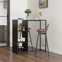 HOMCOM Breakfast Bar Table, Bar Table with 3-Tier Storage Shelf and Wine Rack, 105W x 40D x 105H cm, Black(m-10)
