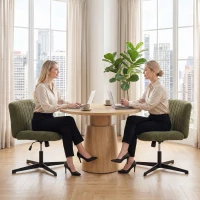 HOMCOM Teddy Fleece Criss Cross Legged Desk Chair, Armless Office Chair No Wheels, Green(m-9)
