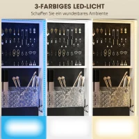 HOMCOM Dulap pentru Bijuterii cu Oglindă Rotativă 360°, Lumină LED Reglabilă, Încuietoare și Rafturi, 37x40x165,5 cm, Negru(m-5)