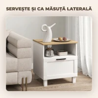 HOMCOM Noptieră Modernă Minimalistă cu Sertar și Raft Deschis, din Lemn, 45x38x50 cm, Alb și Lemn Natural(m-5)