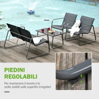 Outsunny Set Salotto da Giardino da 4 Pezzi, con Divanetto da Esterno a 2 Posti, 2 Sedie e Tavolo da Caffè in Vetro Temperato, Set di Mobili da Giardino in Metallo e Texteline, Nero(m-5)