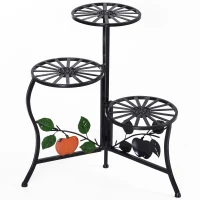 Outsunny Blumenständer Blumentreppe Pflanzenregal 3 Ablagen Pflanzenständer Retro-Design Deko Metall Schwarz 64 x 45 x 56 cm(m-1)