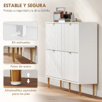 HOMCOM Zapatero Estrecho con 4 Puertas Acanaladas con Estantes Ajustables para 20 Pares de Zapatos 105x24x91,5 cm Blanco(m-7)